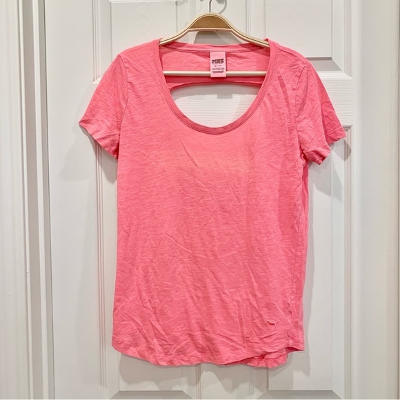 VS PINK Coral Neon Pink Open-Back Short-Sleeve Tee Top - Picture 2 of 7